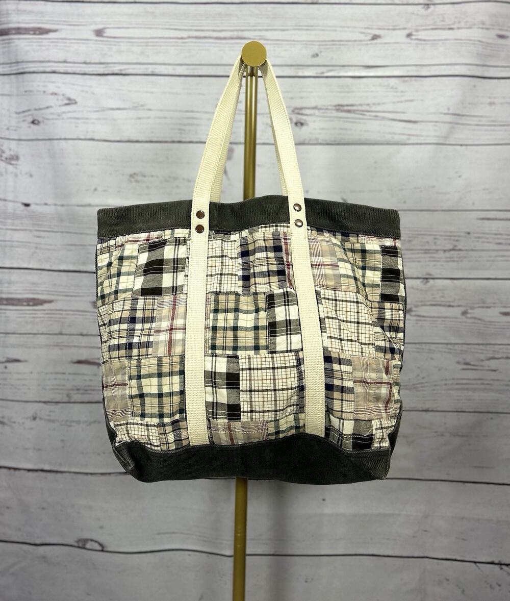 J.Crew Vintage Y2K Madras Plaid Patchwork Large Tote Bag Cotton Travel Resort